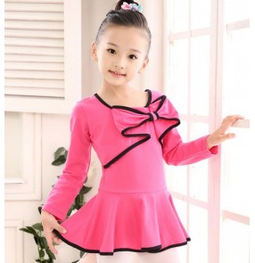 Violet turquoise purple light pink light blue fuchsia long sleeves bowknot  cotton girls kids child children toddlers gymnastics  competition professional leotard tutu skirt ballet dance   latin dresses 